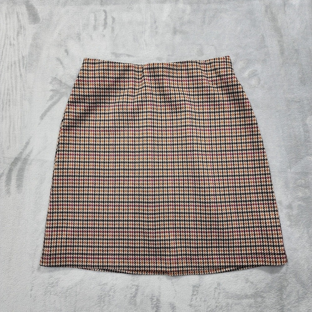 Maurices Skirt‎ Womens XS Beige Check Tweed Mini Pull On Stretch Office Casual